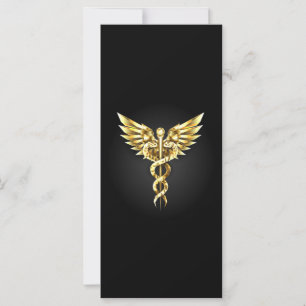 Cartão Símbolo Caduceu Poligonal Dourado