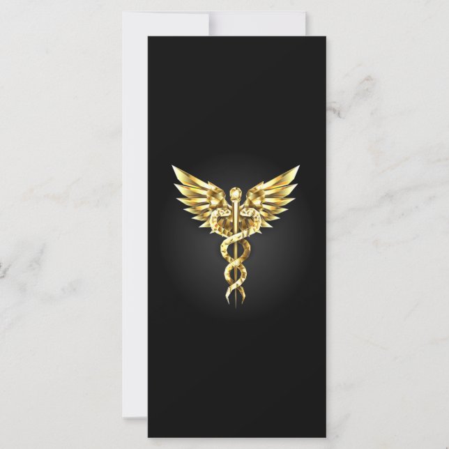 Cartão Símbolo Caduceu Poligonal Dourado (Frente)