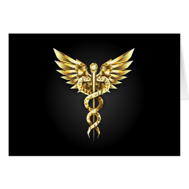 Cartão Símbolo Caduceu Poligonal Dourado (Frente horizontal)