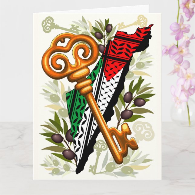 Cartão Símbolo chave palestino do direito de retorno (Orquídea)