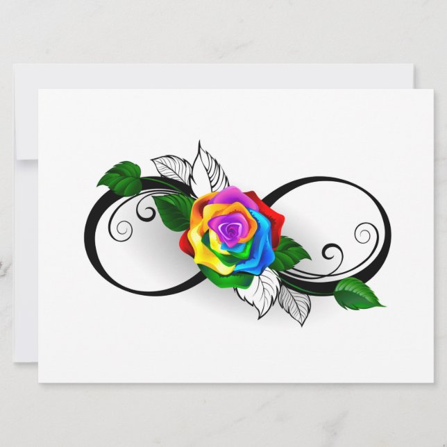 Cartão Símbolo de Infinito com Rosa Arco-íris (Frente)