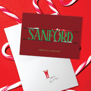 Cartão Símbolo de nome Elf Shenanigans Vermelho e Verde d