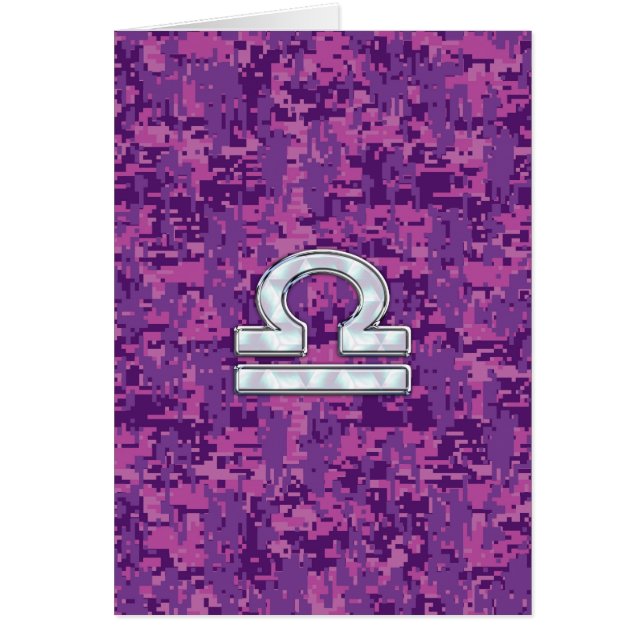 Cartão Símbolo Libra Zodiac no Camo Digital Fuchsia (Frente)