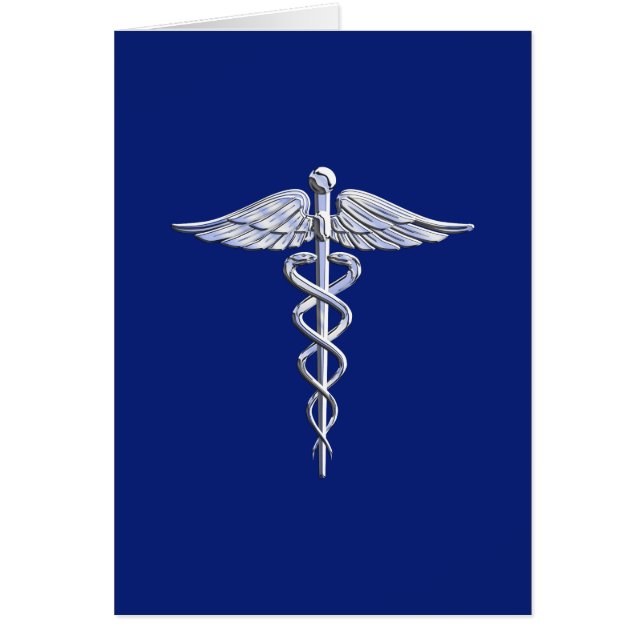 Cartão Símbolo Médico de Cromo Silver Caduceus em Azul Ma (Frente)
