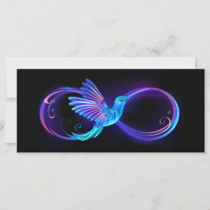 Cartão Símbolo Neon Infinity com Hummingbird brilhante