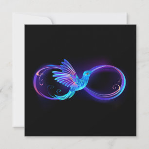 Cartão Símbolo Neon Infinity com Hummingbird brilhante