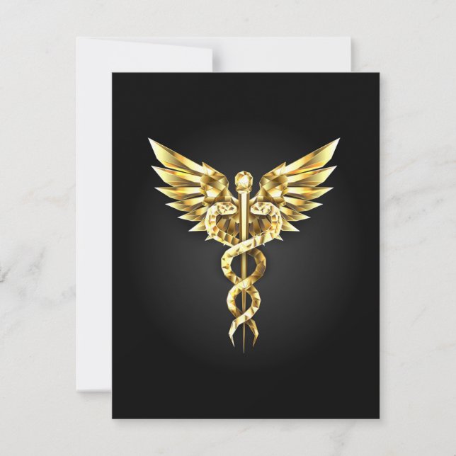 Cartão Símbolo Poligonal Dourado Caduceu (Frente)