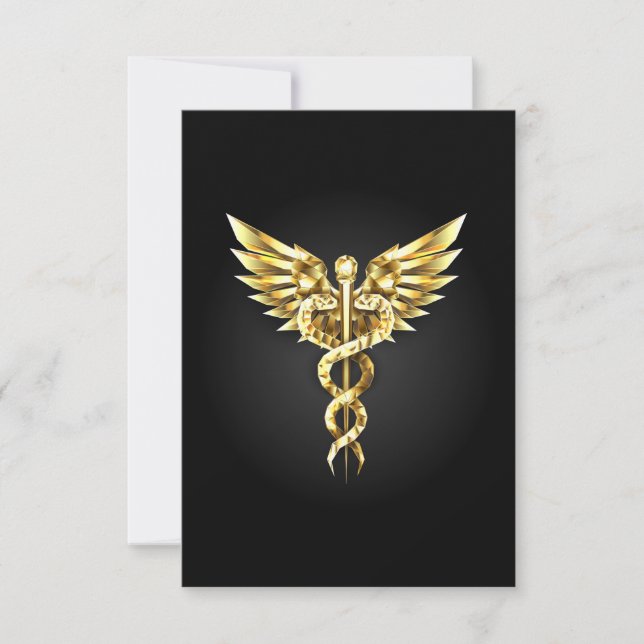 Cartão Símbolo Poligonal Dourado Caduceu (Frente)