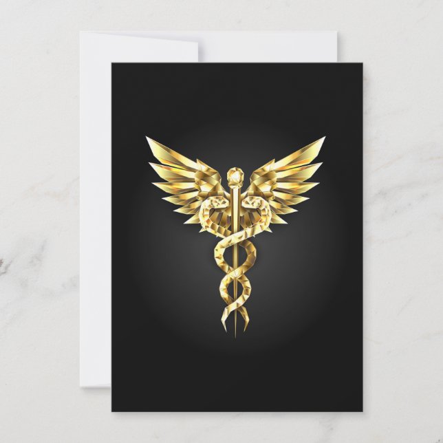 Cartão Símbolo Poligonal Dourado Caduceu (Frente)