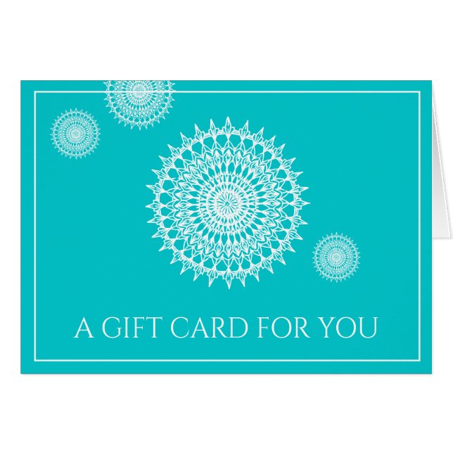 Cartão Símbolo White Mandala Do Universo Na Turquesa (Frente horizontal)