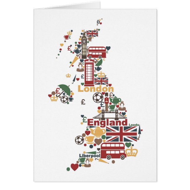 Cartão Símbolos do mapa de Inglaterra (Frente)