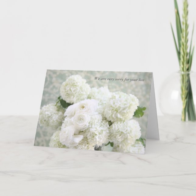 Cartão Simpatia branca do ranúnculo e dos hydrangeas (Frente)