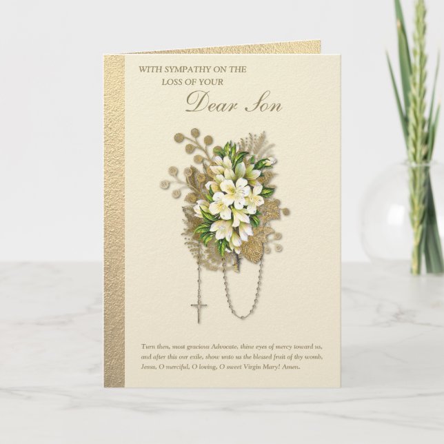 Cartão Simpatia Católica Condolência Rosária Floral Filho (Frente)
