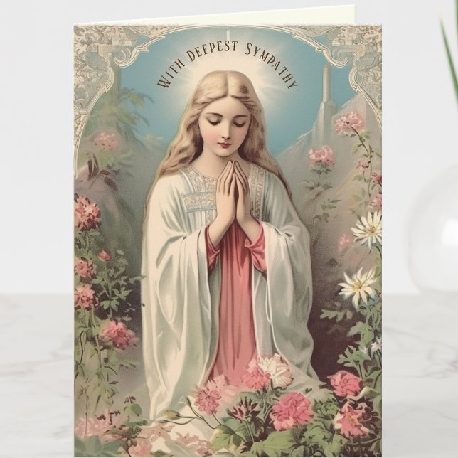 Cartão Simpatia Católica Virgem Maria Escritura (Discover solace in our vintage Blessed Mother Sympathy Card. )