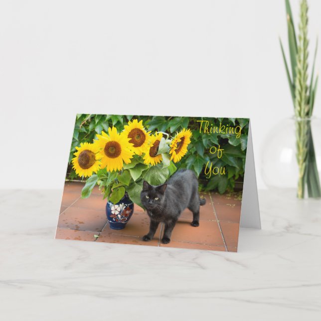 Cartão Simpatia de gato com girassóis (Frente)