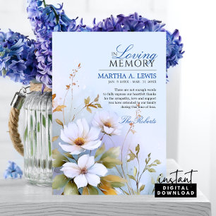 Cartão Simpatia Funeral Flores Brancas Azuis