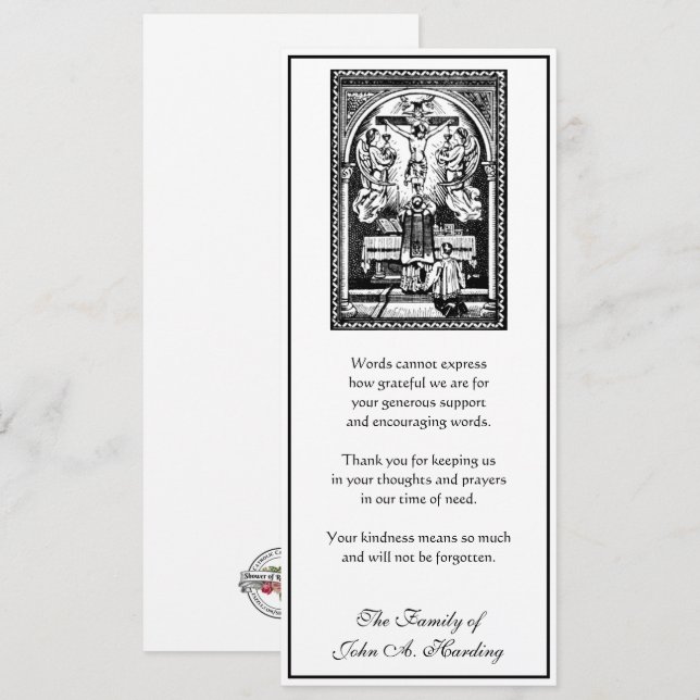 Cartão Simpatia funerária religiosa católica Obrigado (Frente/Verso)