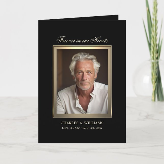 Cartão Simpatia Memorial Elegante FOTO Dourada Obrigado (Frente)