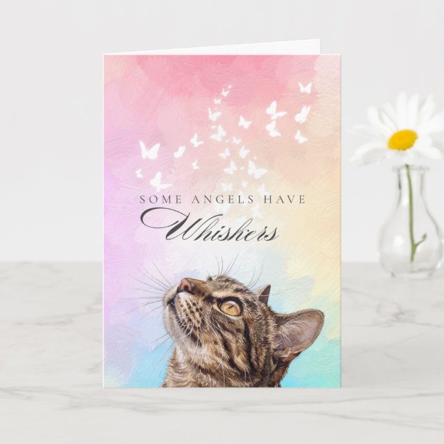Cartão Simpatia pela Perda de Gato Tabby Marrom Arco-íris (Planta pequena)