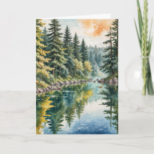 Cartão Simpatia Rio Watercolor em uma Floresta