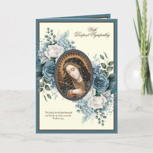 Cartão Simpatia Virgem Católica Mary Blue Floral