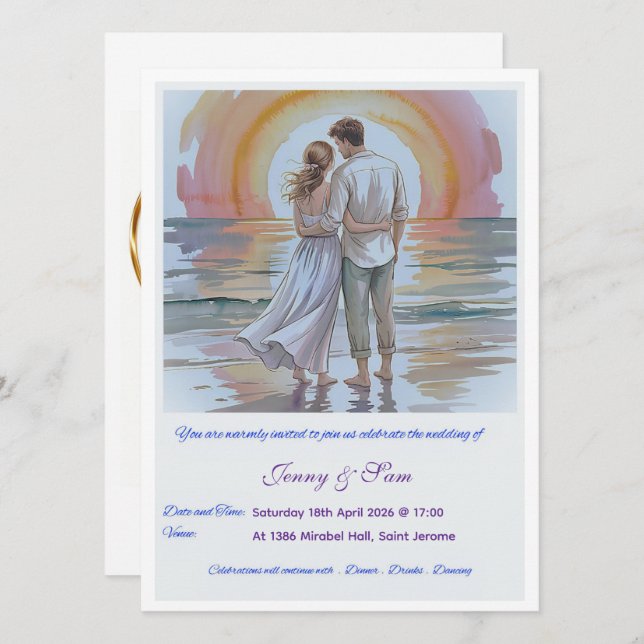 Cartão Simple Boho Wedding Invitation Card (Frente/Verso)