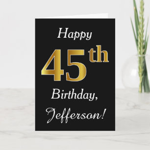 Cartão Simple Faux Gold 45th Birthday + Custom Name Card