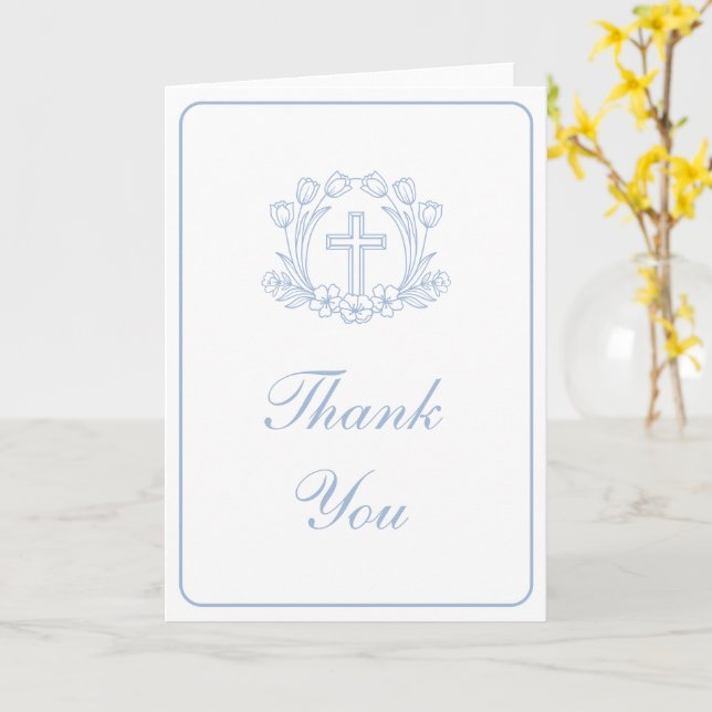 Cartão Simple Floral Light Blue Cross Religious Thank You (Flor Amarela)