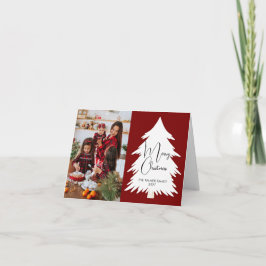 Cartão Simple Merry Christmas Pine Tree family photo