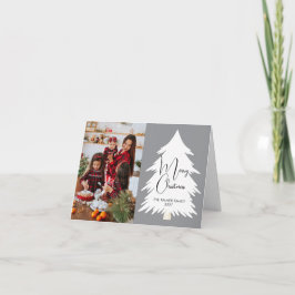Cartão Simple Merry Christmas Pine Tree family photo