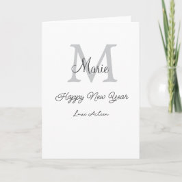 Cartão simple minimal happy new year monogram gray name 