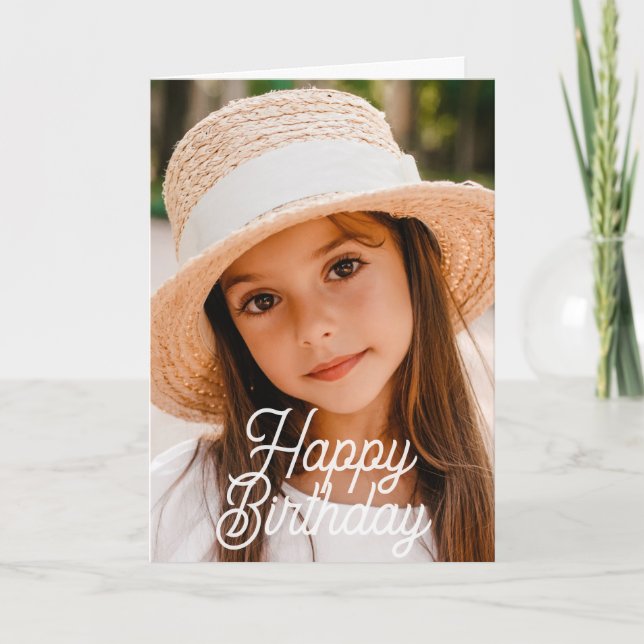 Cartão Simple Modern Cursive Custom Photo Birthday (Frente)