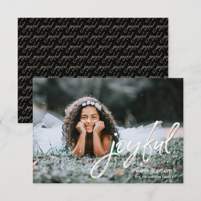 Cartão Simples alegria com o padrão de volta Foto Natal (Frente/Verso)