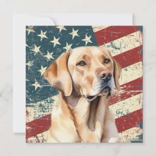 Cartão Simples Bandeira Americana Labrador Amarelo