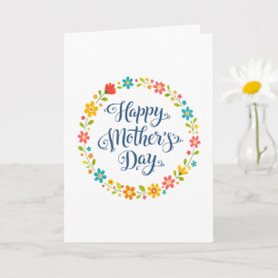Cartão Simples Calligrafia Floral do Dia das Mães Feliz  