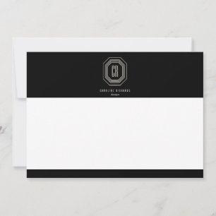 Cartão simples cinza/preto com monograma art déco 
