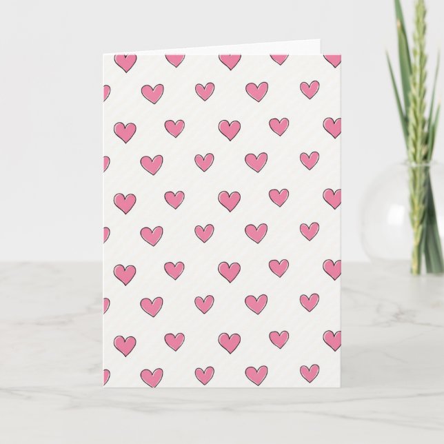 Cartão Simples com Padrão de Corações Rosa (Frente)
