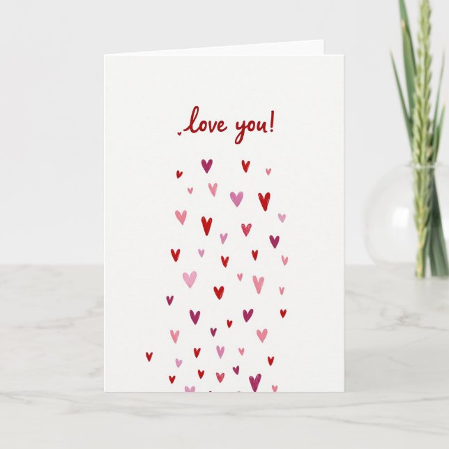 Cartão Simples de Amor Você Caindo Corações (Frente)