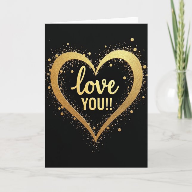 Cartão Simples de Coração de Ouro com Amor (Frente)