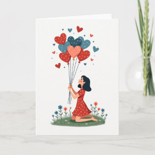 Cartão Simples de Corações e Balões de Amor