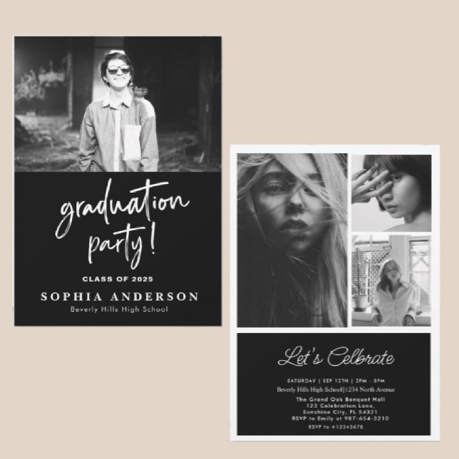 Cartão Simples de Escola Secundária Preto e branco (Criador carregado)