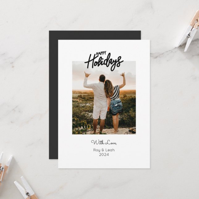 Cartão simples de férias felizes com duas fotos, l (Frente/Verso In Situ)