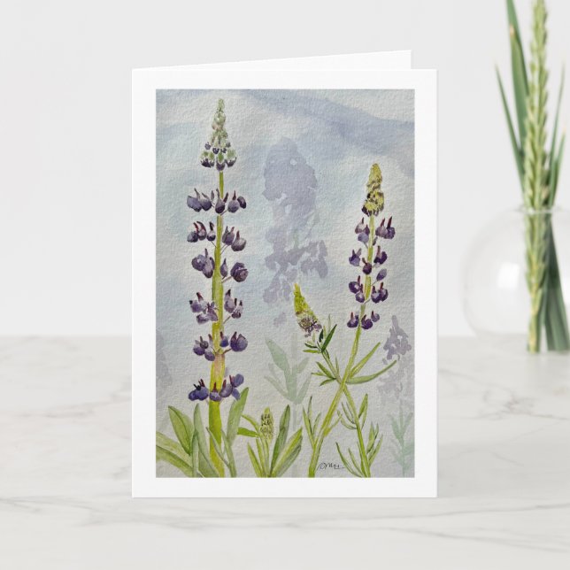 Cartão Simples de Lupinos em Aquarela (Frente)