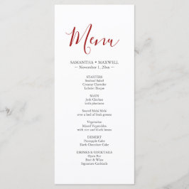 Cartão Simples de Menus de Casamento Vermelho