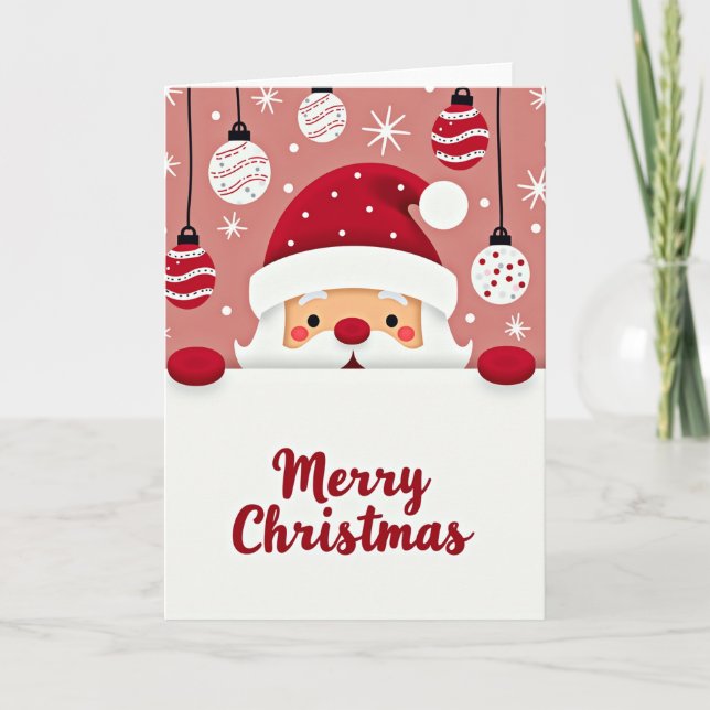Cartão Simples de Natal com Papai Noel Espiando (Frente)