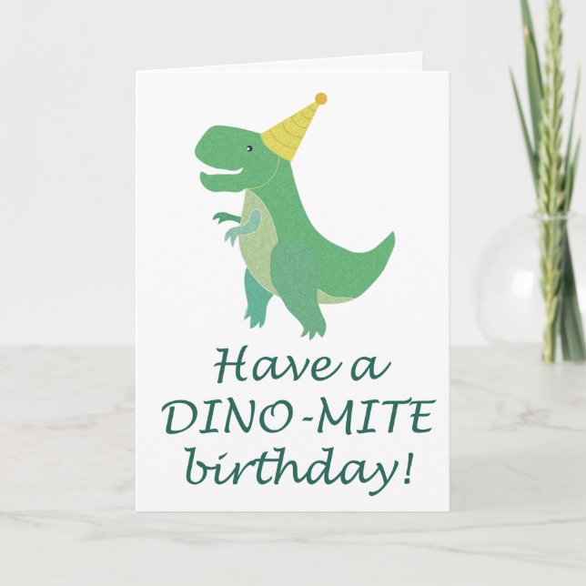 Cartão Simples Dino-Mite Dinossaur Birthday Hat T-Rex (Frente)