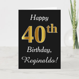 Cartão Simples Faux Dourado aniversário de 40 anos + Cart