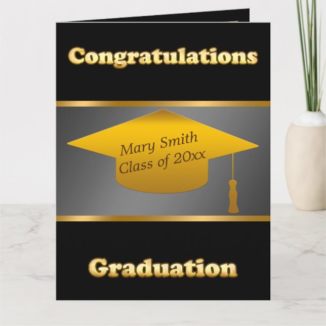 Cartão Simples Moderno Personalizar Preto Dourado (Frente)