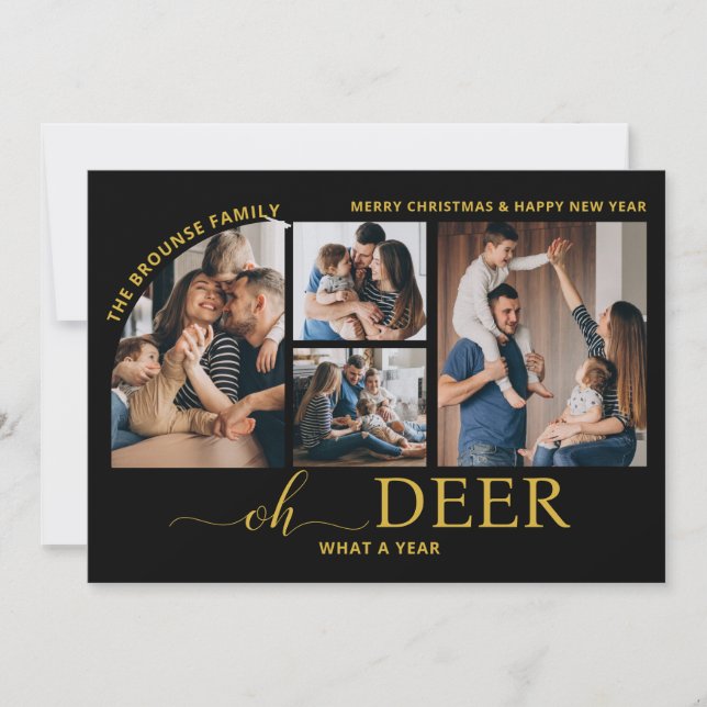 Cartão Simples Oh Veado Que Natal de Colagem de Fotos de  (Frente)