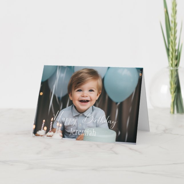 Cartão Simples personalização de data-aniversário de foto (Frente)
